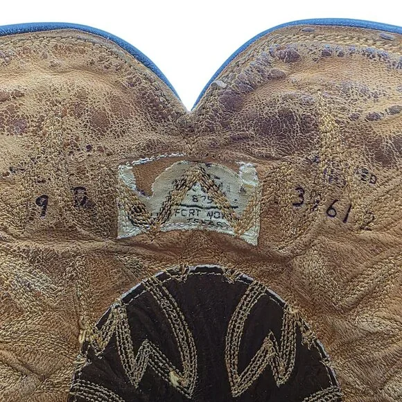 Vintage Exotic Justin Cowboy Boots Mens size 9D Brown Western 9020 White Label - Picture 12 of 16